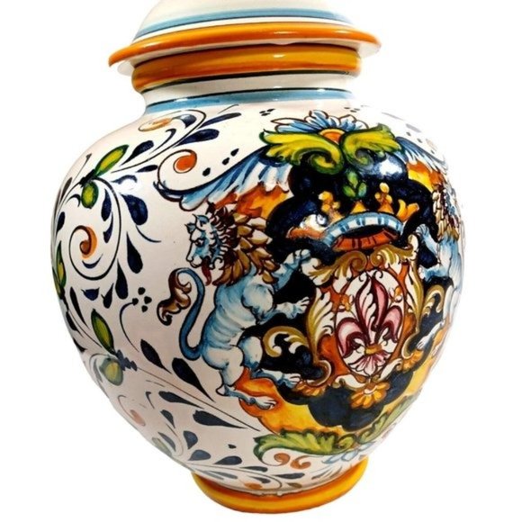 Intrada Toscana Lion Fleur de Lys Crest Cookie Biscotti Jar Vase … - Picture 8 of 14
